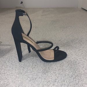 Strappy black suede heels